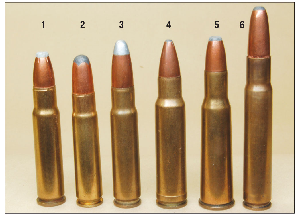 Cartridges similar to the (1) 356 Winchester and available at the same time include the (2) 35 Remington, (3) 358 Winchester, (4) 350 Remington Magnum, (5) 348 Winchester and (6) 35 Whelen.